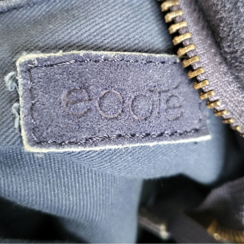 Ecote Blue Suede Side Fringe Cow Leather Bucket Sling Bag - Picture 14 of 15
